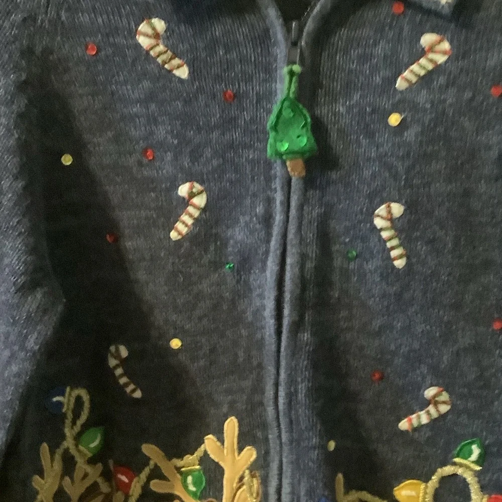 Tiara Navy Knit girls full zip Christmas Sweater,‎ size 16